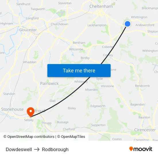 Dowdeswell to Rodborough map