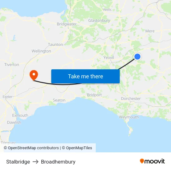 Stalbridge to Broadhembury map