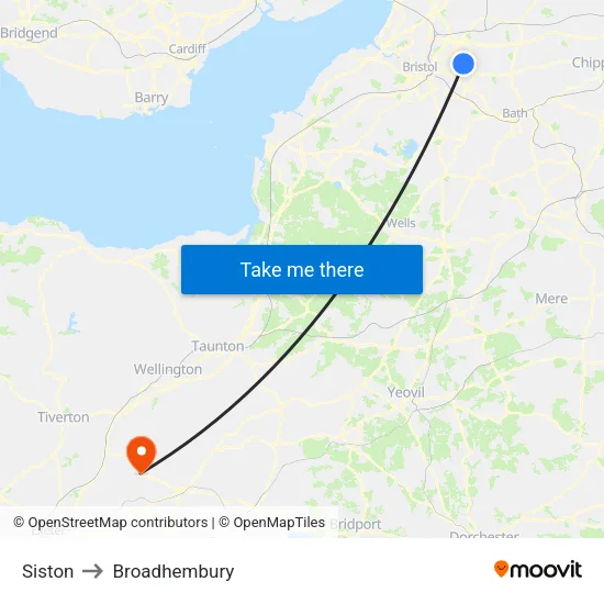 Siston to Broadhembury map