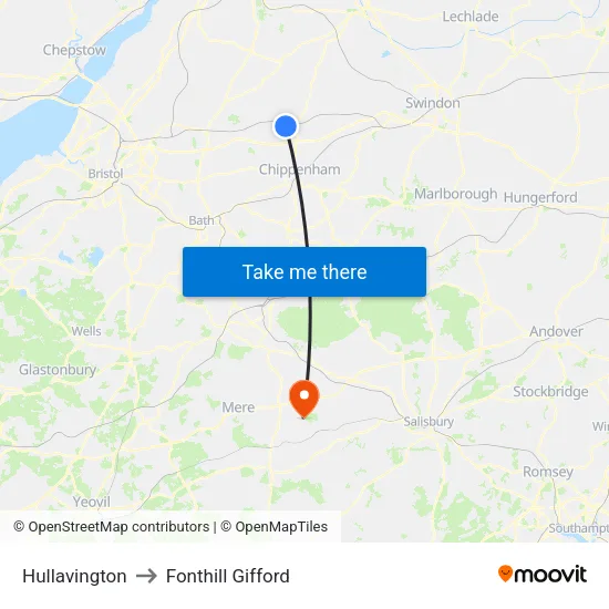 Hullavington to Fonthill Gifford map