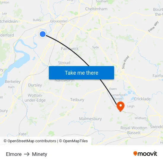 Elmore to Minety map