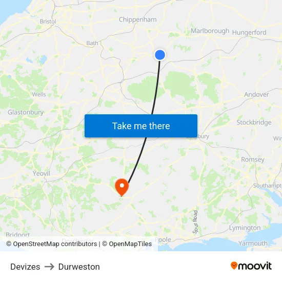 Devizes to Durweston map