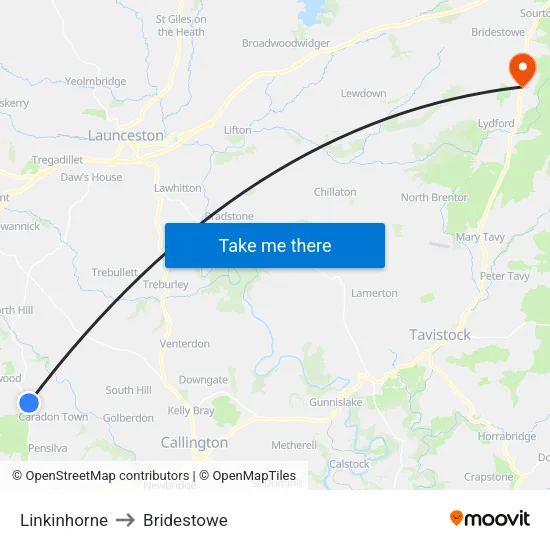 Linkinhorne to Bridestowe map