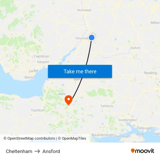 Cheltenham to Ansford map