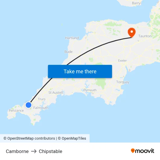 Camborne to Chipstable map