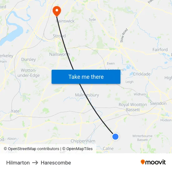 Hilmarton to Harescombe map
