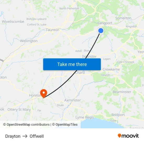 Drayton to Offwell map