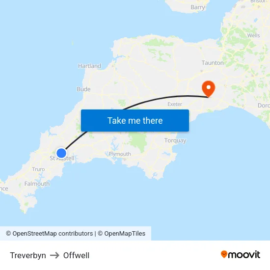 Treverbyn to Offwell map