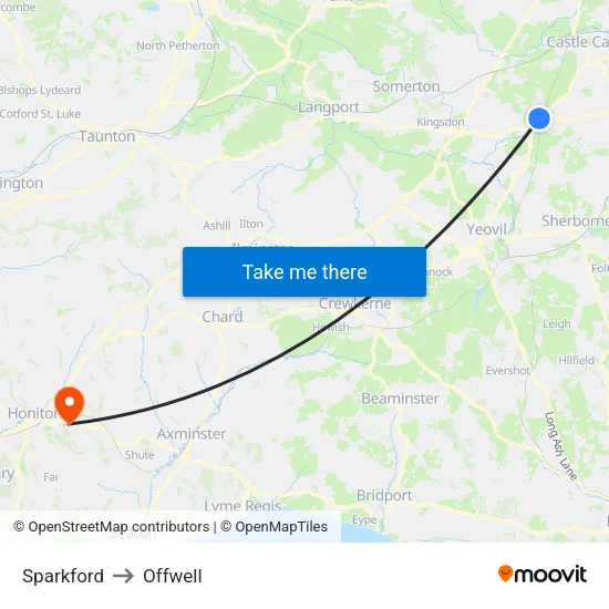 Sparkford to Offwell map