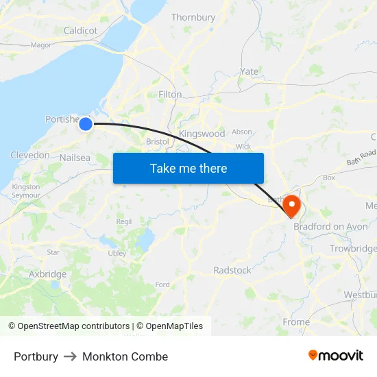 Portbury to Monkton Combe map