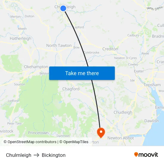 Chulmleigh to Bickington map