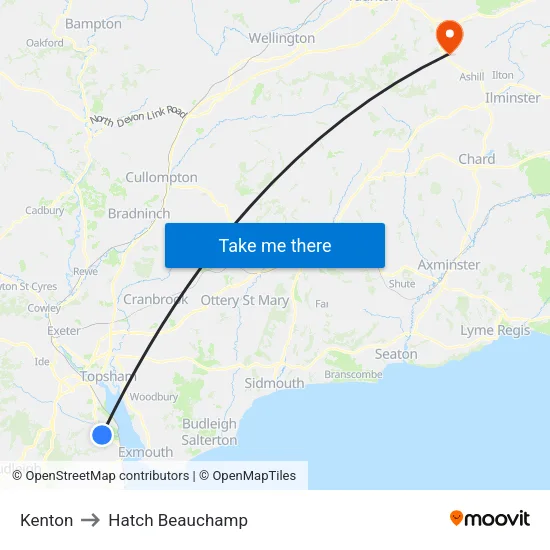 Kenton to Hatch Beauchamp map