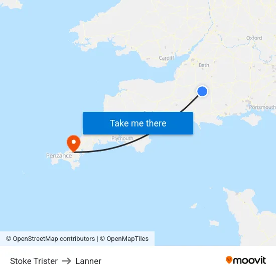 Stoke Trister to Lanner map