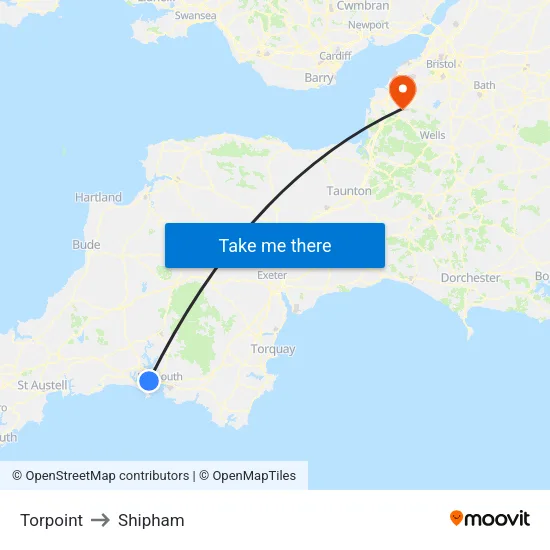 Torpoint to Shipham map