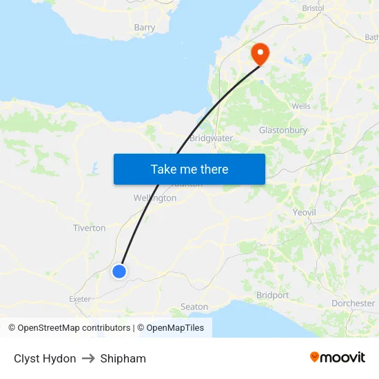 Clyst Hydon to Shipham map
