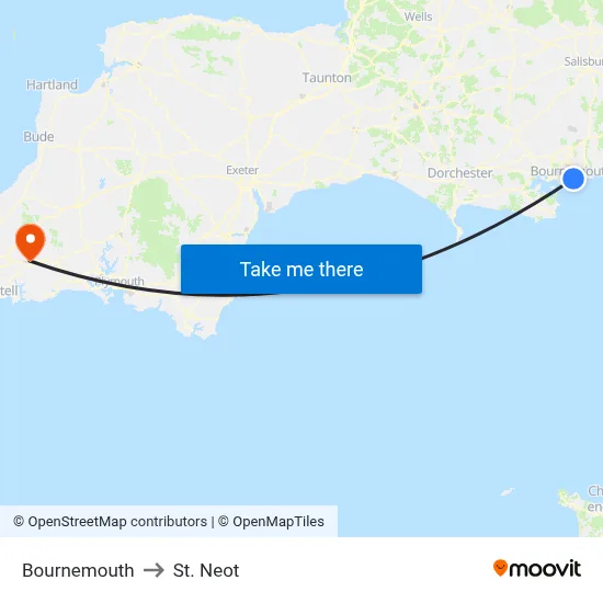 Bournemouth to St. Neot map