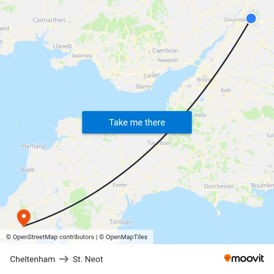 Cheltenham to St. Neot map