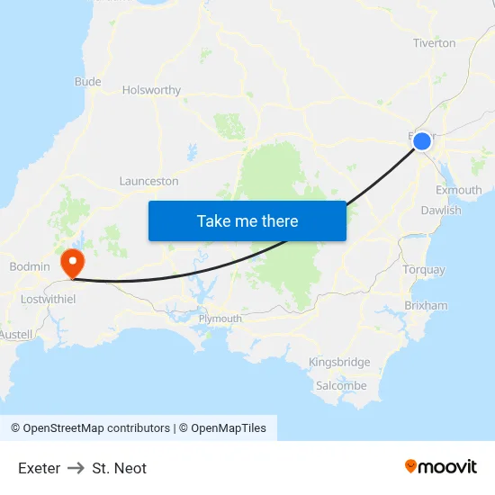 Exeter to St. Neot map