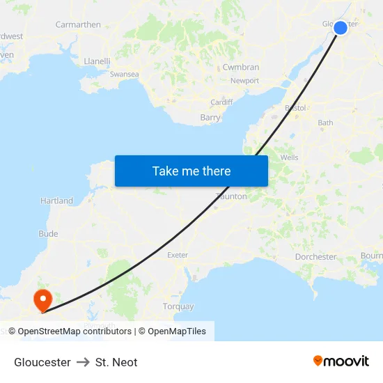 Gloucester to St. Neot map
