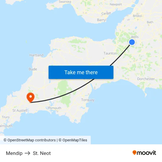 Mendip to St. Neot map