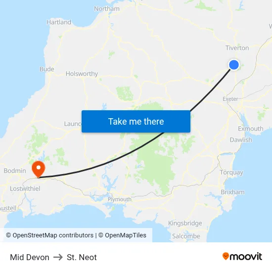 Mid Devon to St. Neot map