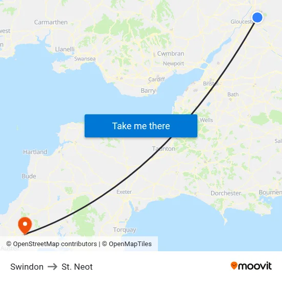Swindon to St. Neot map