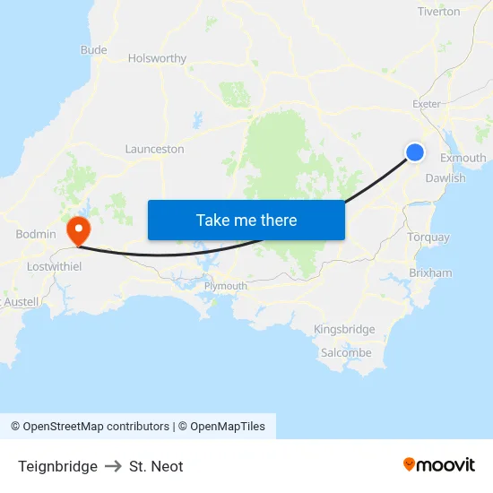 Teignbridge to St. Neot map