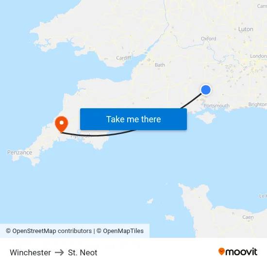 Winchester to St. Neot map
