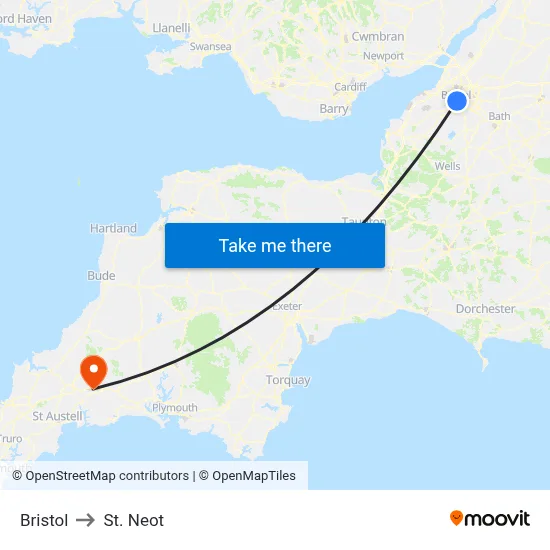 Bristol to St. Neot map