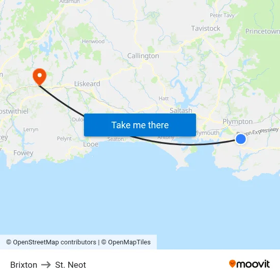 Brixton to St. Neot map