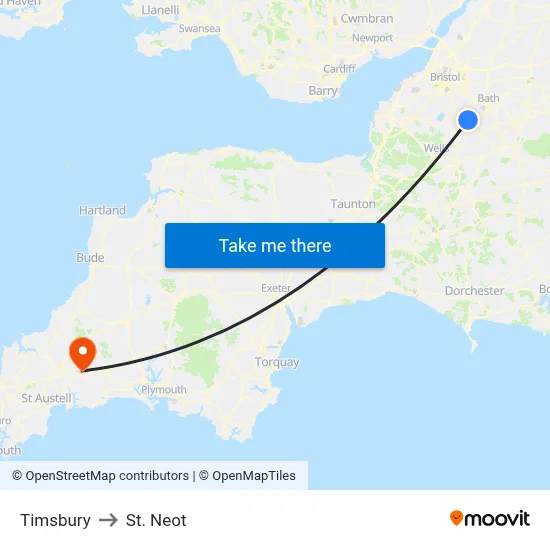 Timsbury to St. Neot map