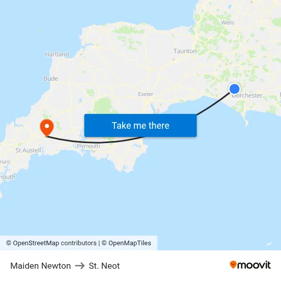 Maiden Newton to St. Neot map