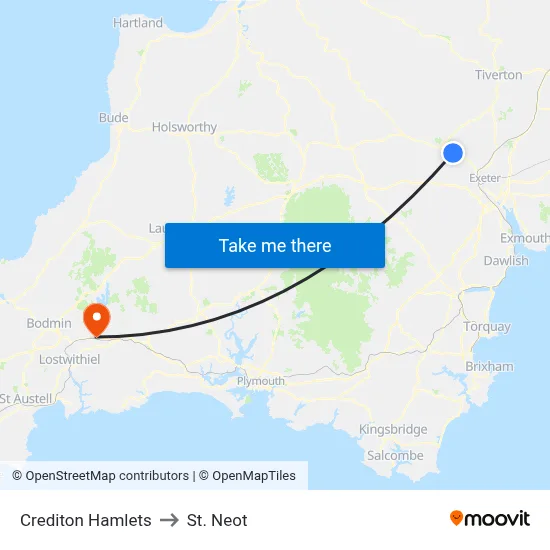 Crediton Hamlets to St. Neot map