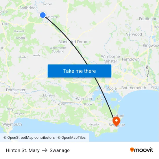 Hinton St. Mary to Swanage map