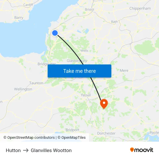 Hutton to Glanvilles Wootton map