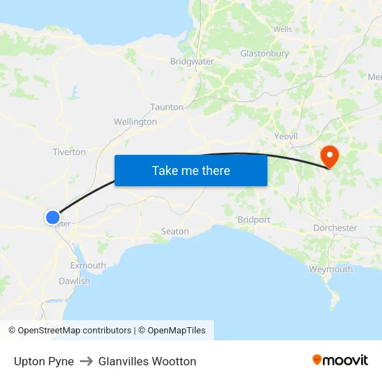 Upton Pyne to Glanvilles Wootton map