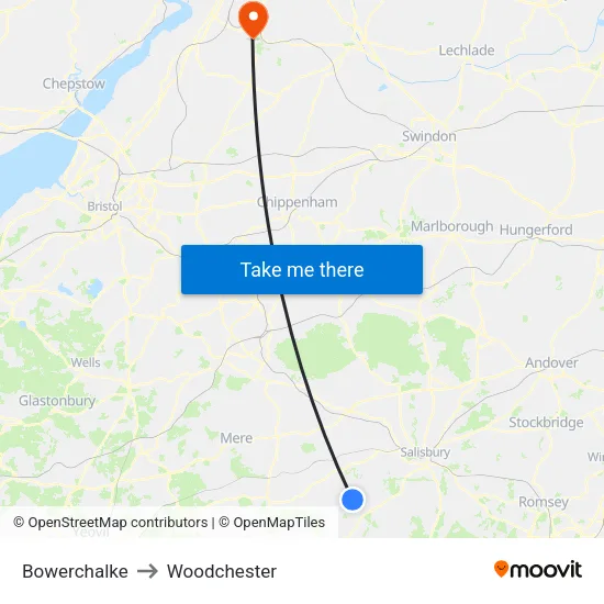Bowerchalke to Woodchester map