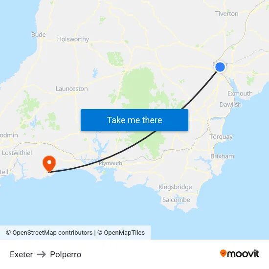 Exeter to Polperro map