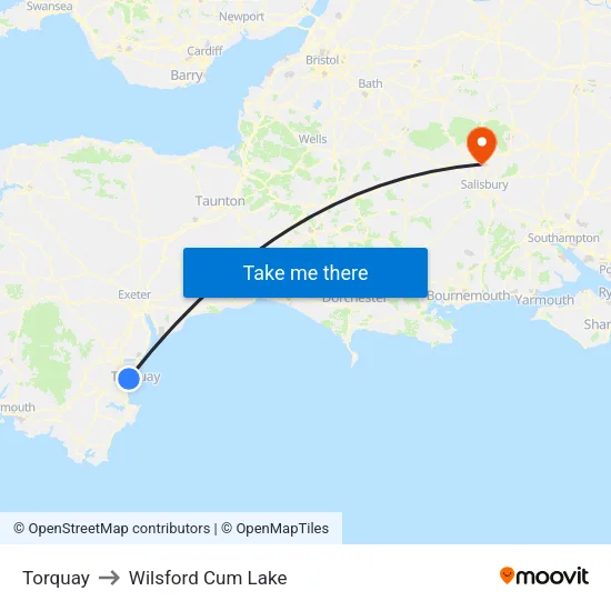Torquay to Wilsford Cum Lake map