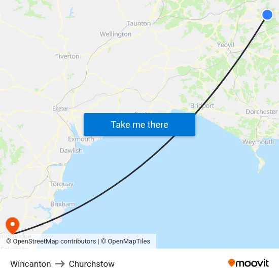 Wincanton to Churchstow map