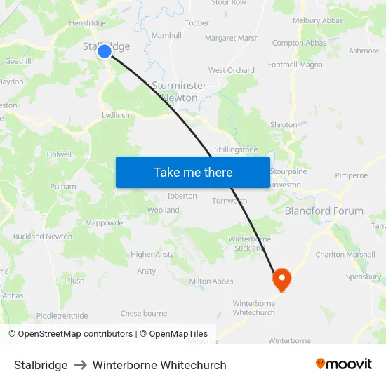 Stalbridge to Winterborne Whitechurch map