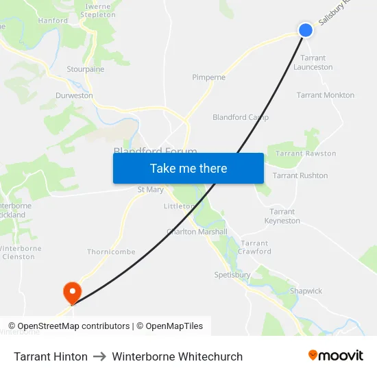 Tarrant Hinton to Winterborne Whitechurch map