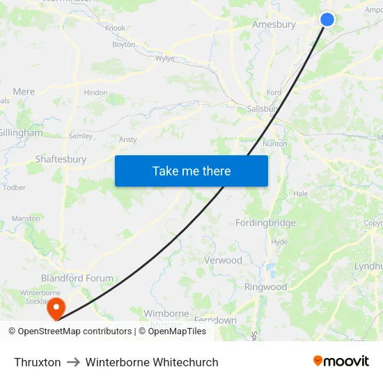 Thruxton to Winterborne Whitechurch map