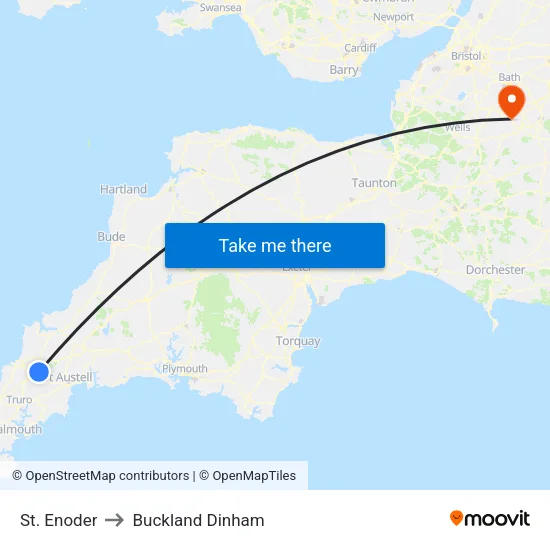 St. Enoder to Buckland Dinham map