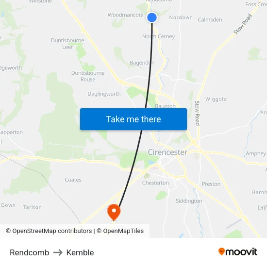 Rendcomb to Kemble map