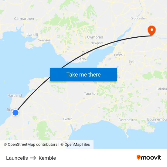 Launcells to Kemble map