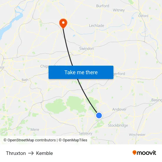 Thruxton to Kemble map