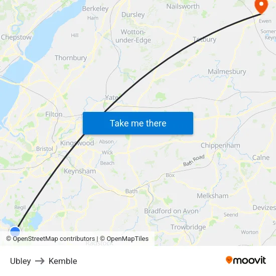 Ubley to Kemble map