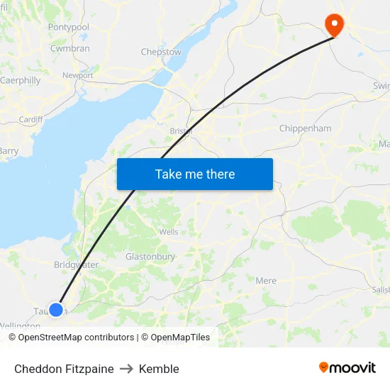 Cheddon Fitzpaine to Kemble map