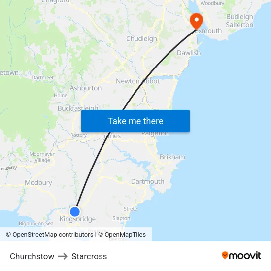 Churchstow to Starcross map